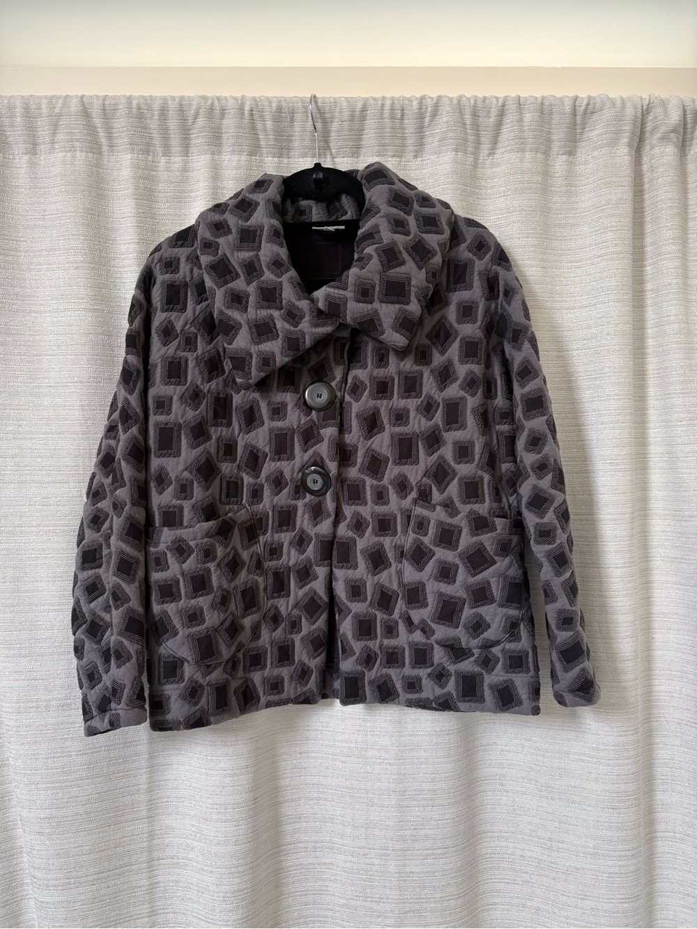 Gray Niche Nilgun Derman Dot Knit Geometric Pattern Button Jacket Oversized XS